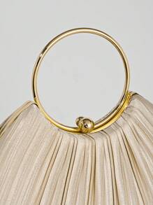 褶皱缎面设计盒形晚宴手包，正式宴会手提包，适合派对、礼服、舞会、婚礼 - 米色 - 查看 4