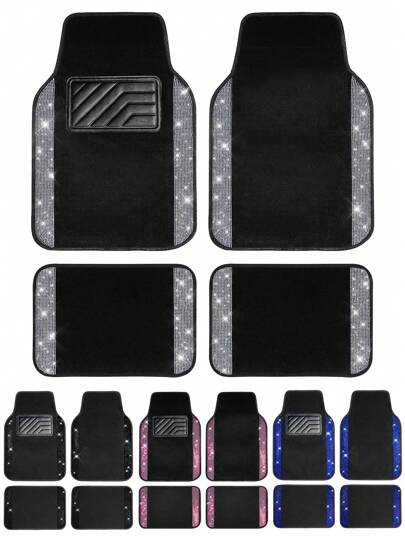 4 pièces/2 pièces Tapis de sol de voiture en diamant scintillant, tapis en cristal étincelant et pailleté, tapis antidérapant en PVC résistant à l'eau, universel pour automobile, SUV, tapis de sol de voiture, tapis de sol pour voitures, tapis de sol de première rangée, tapis de sol de deuxième rangée, ensemble complet de tapis antidérapants avant et arrière pour la protection de l'intérieur, accessoires d'intérieur de voiture, pour voitures, SUV, camions, protection toutes saisons universelle.