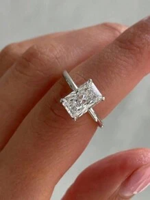 1 PC Delicate 925 Silver Four Claws Unique Shaped Elegant Diamond Ring Solitaire Engagement Ring Ladies Jewelry Gift Engagement Gift Party Gift