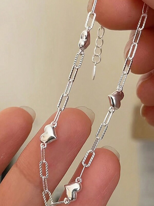 1 pieza Brazalete en forma de corazón liso de plata esterlina 925 minimalista, regalo de joyería hipoalergénica para mujeres en cumpleaños, aniversario, Día de San Valentín