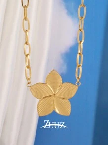 1 pieza Collar con colgante de flor chapado en oro de 18K de estilo vintage de acero inoxidable para mujeres, mejor amiga regalo