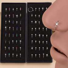 Wis 1set/ 40pcs Elengant Charming Rhinestone Nose Hoop Rings Stud Body Piercing Jewelry - Multicolor - View 10