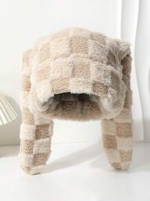 1 件女士独特设计师可爱兔耳菱形渐变蓬松帽，仿皮草帽，针织帽，时尚百搭大头围讨人喜欢的无檐小帽，秋冬 - A - 查看 9