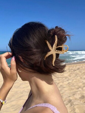 Pinza de pelo con forma de estrella de mar de metal de gran tamaño, estilo retro, accesorio de pelo de alta gama con estilo oceánico, pinza de pelo, accesorio de pelo, pinza de pelo para mujer, para vacaciones, atuendos de mujer
