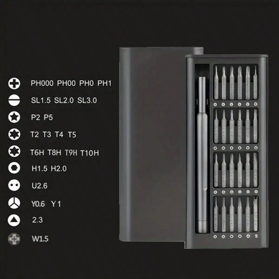 25 In 1 Magnetic Precision Screwdriver Set, Portable Computer Pc Phone Repair Tool Kit, -Durable S2 Steel Material - Black - View 1