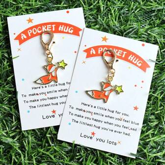 1pc/2pcs/5pcs/10pcs Charming Fox Keychain, With A Pocket Hug Card, Creative Design Of Fox Holding Stars, Fashionable Animal Theme Car Accessories Cute Goth Y2k Halloween Accessories Teachers Day Bag Lanyards With Id Holder Car Accessories Bag Charms