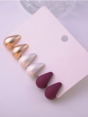 LADYCOCO 6pcs/Set Elegant Minimalist Matte Teardrop Earrings, Shiny Faux Pearl Water Drop Earrings Suitable For Women, Fit For Dates, Vacations, Daily Wear And Gifting