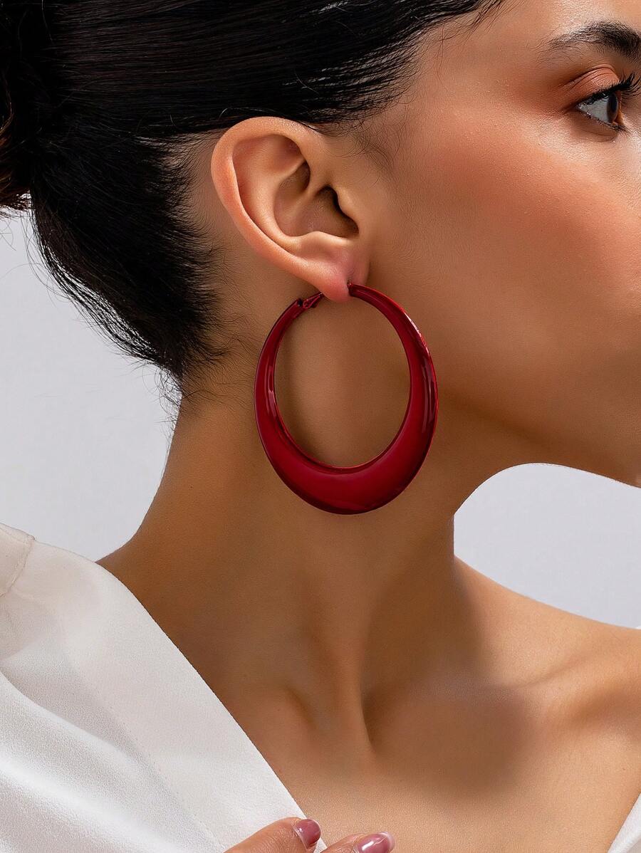 1 Cặp bông tai in men rỗng cỡ lớn bán chạy nhất dành cho nữ để đeo hàng ngày - Đỏ - Xem 1