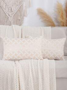 1pc Chenille Geometric Pattern Jacquard Pillowcase - Beige - View 17
