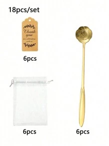 54pcs/36pcs/18pcs Gold Stainless Steel Tea Spoon Favor Set With Gift Cards & Tulle Bag, Coffee Cake Dessert Stirring Spoons, Ideal For Wedding, Bridal Shower, Guest Tea Party, Home Kitchen Party Favors