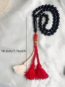 1条经典时尚45珠纯色亚克力念珠手链，适合男士日常佩戴 - 黑色 - 查看 6