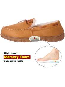 Men Moccasin Slippers With Cozy Faux Fur Lining, Memory Foam Comfort & Hard Sole, Indoor Outdoor House Shoes Classic Style - 米色 - 查看 4