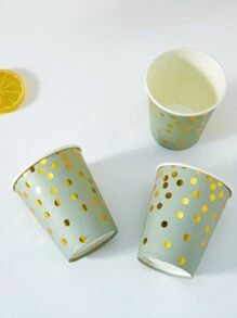 10 Pcs/25 Pcs Disposable Paper Cups, Sage Green & Gold Polka Dot Design, Suitable For Birthday, Family Gathering, Picnic, Party Decoration - Multicolor - View 5