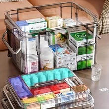 大容量双层透明PVC药品收纳盒 - 取用方便，适合居家及旅行，无需电源，轻巧便携，磨砂表面，可放置于台面，独立设计，容量小于3.2立方英尺，最大高度27英寸，防水，翻盖式封口，多用途收纳盒 - 灰色 - 查看 8