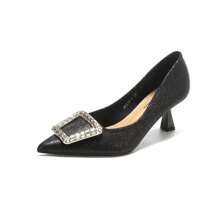 Scarpe eleganti alla moda con decorazione di strass sulla punta affilata, tacchi alti stile - nero - Visualizzare 2