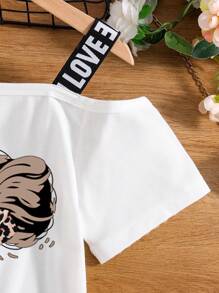 2pcs Tween Girls Cartoon Print Tank Top & Net Tutu Skirt Set - White - View 4