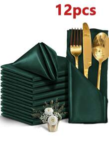 2/6/12pcs Modern Minimalist Green Thick Satin Polyester Napkins, Reusable For Restaurants, Kitchen, Picnic, Party, Spring/Summer - Green - View 11