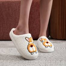 Adorables zapatillas de casa de peluche con diseño de perro Corgi, con cabeza blanca y suela gruesa, regalo para ocasiones festivas