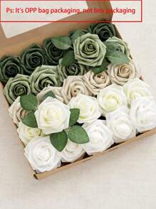 25 Peças Rosas Artificiais, Conjunto de Rosas Artificiais Verde Floresta em Gradiente - Conjunto de Buquê de Casamento DIY, Adequado para Casamento, Bolo, Decoração de Mesa de Festa