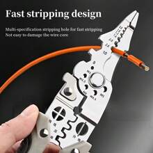 1 pezzo Set di pinze per elettricisti di grado industriale da 21,59 cm, comprensivo di guanti da lavoro anti-taglio, spelafili multifunzione, tagliacavi e spelafili in acciaio inossidabile per cablaggio, taglio, spelatura, crimpatura, presa, torsione, leva su strutture metalliche