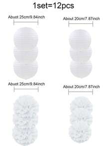 Set mit 12 Stück/24 Stück/36 Stück weiße und rosa Papier Laterne Blumen, für Hochzeitsdekoration, Party, Geburtstag, Einweihungsfeier, Deckendekorationen - Weiss - Übersicht 3