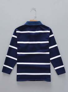 Boy's Polo Shirts Children Kids Golf T Shirt Long Sleeves Casual Top For Daily And Outdoor Wear - 藏蓝色 - 查看 2