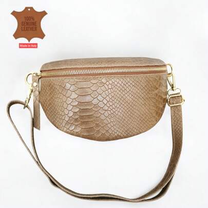 Women's Waist Bag, Genuine Italian Leather Design, Fashion Fanny Pack With Adjustable Wide Strap, Elegant Leather Waist Pouch For Travel And Sports, Classic Retro Shoulder Bag Suitable For Commuting