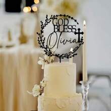 1 pieza Decoración personalizada para pastel de acrílico con texto personalizado - Diseño elegante de Dios bendiga para celebraciones y eventos especiales - Accesorio decorativo único para mesa de postres, multifuncional, ornamental, anti-moho, adorable, de alta calidad, personalizado, único, para ella, novia, familia, amigos, hijo, estudiantes, trabajadores, niños, para aniversarios, para cumpleaños, para bodas, para graduación, para inauguración de casa, listo para brunch, ambiente cálido, hogar y vida, etiquetas personalizadas para pasteles, artículos esenciales de cocina - Multicolor - Ver 10