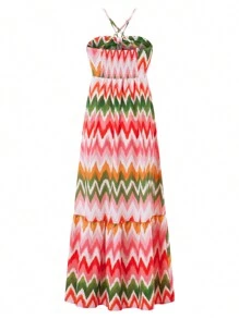 Women Maternity Summer Dress Casual Wave Stripe Print Cross Straps Backless A-Line Dress For Pregnancy Clothes