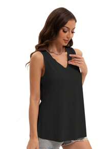 KAHULE Womens V Neck Summer Loose Fit Flowy Sleeveless Shirts Casual Tank Tops - màu đen - Xem 4