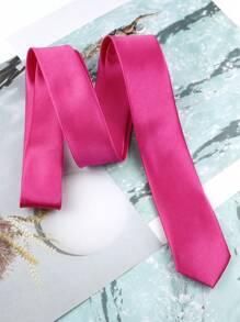 ZONFAZ 1 Cà vạt nam trơn màu bóng mịn 2" bằng polyester siêu mỏng, thích hợp cho đám cưới, Giáng sinh, Lễ tạ ơn và các lễ hội khác, tiệc tùng và mặc hàng ngày Cà vạt nam - Màu Hồng Tươi - Xem 2