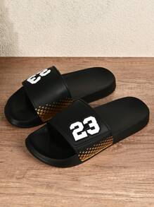(Parejas) #23 Diseño numérico, pantuflas planas suaves de EVA, antideslizantes, para interiores y exteriores, para hombres y mujeres, cómodas, adecuadas para el hogar, el baño, la playa, uso casual en verano