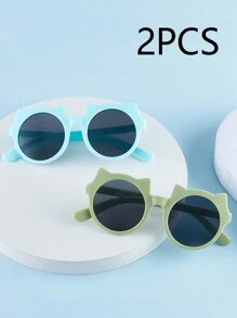 2PCS/1PC 猫耳形状儿童时尚眼镜 卡通眼镜 眼镜 可爱儿童眼镜 包含礼品眼镜盒 - 彩色 - 查看 1