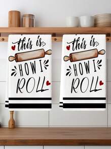 2pcs Funny Kitchen Towels And Dishcloths, Kitchen Towels With Sayings Egg Beater Rolling Pin Absorbent Drying Dish Towel For Cooking, Baking, Home Decorations