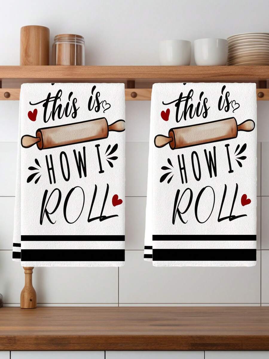 2pcs Funny Kitchen Towels And Dishcloths, Kitchen Towels With Sayings Egg Beater Rolling Pin Absorbent Drying Dish Towel For Cooking, Baking, Home Decorations