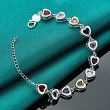 925纯银镀层优雅串珠手链链精美水晶石吊坠珠宝时尚女士婚礼可爱 - 銀色 - 查看 3