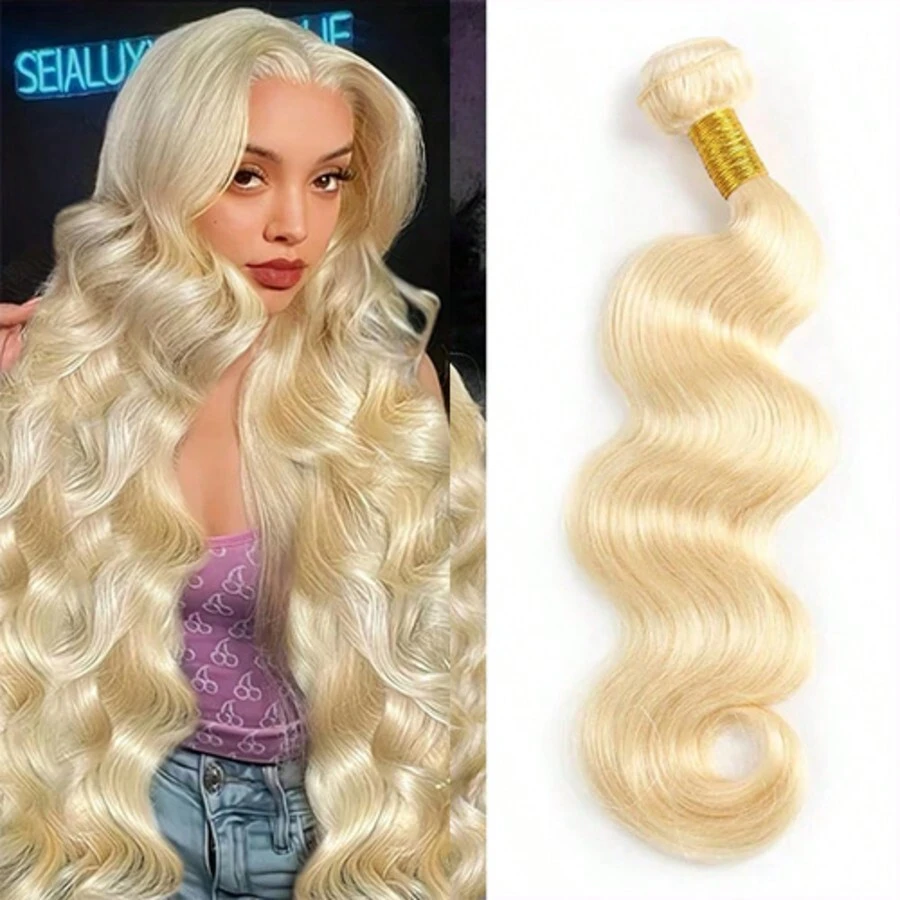 613 paquetes de cabello humano rubio con ondas corporales, paquetes de cabello humano virgen brasileño sin procesar de grado 12A, extensiones de cabello humano 613 para mujeres