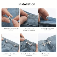 2/4 Stücke einstellbarer Taillenmieder, nahtlose Raffvorrichtung für Skinny Jeans, abnehmbarer Stern-Strass-Jeansschnallenbesatz, Metall-Taillengürtel-Raffsieb, geeignet für Hosen und Röcke - Silber/Schwarz