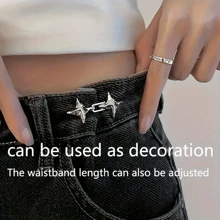 2/4 Stücke einstellbarer Taillenmieder, nahtlose Raffvorrichtung für Skinny Jeans, abnehmbarer Stern-Strass-Jeansschnallenbesatz, Metall-Taillengürtel-Raffsieb, geeignet für Hosen und Röcke - Silber/Schwarz