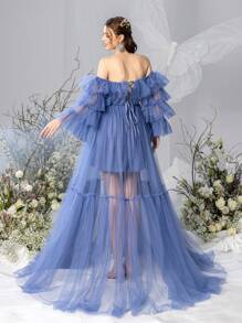 Faeriesty Dressalisa 孕妇荷叶边露肩薄纱连衣裙摄影连衣裙