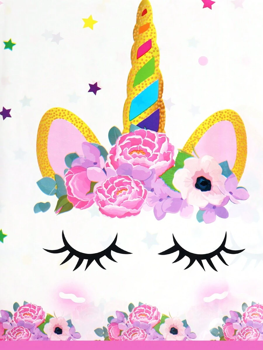 1pc Cute Unicorn Theme Disposable Party Tablecloth - Multicolor - View 1