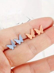 A Pair Of Simple Mini Cute Candy-Colored Butterfly Dripping Oil Small Stud Earrings For Children And Babies, Suitable For Daily Wear - Butterfly - View 3