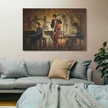 1pc Vintage Music Oil Painting Jazz Singer Playing Poster Modern Poster Canvas Wall Art Poster Room Aesthetics And Decoration Picture Printing Craft Canvas Decor Framed Ready To Hang.