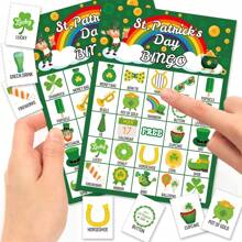 33pcs St. Patrick's Theme Bingo Game Set For Family - Includes 24 Player Cards And Reward Stickers - Green Lucky Clover Festive Paper Party Favors Supplies For Holiday, Gathering And Group Activities