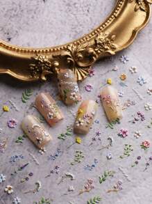 2 Sheets Spring And Summer Wedding Small Flower Embossed Nail Art Stickers, Summer Small Flower Embossed Nail Art Decals, 5D Adhesive Back Nail Art Self-Adhesive Decorative Accessories For Acrylic Nails, Ladies And Girls Nail Art Supplies, Holiday Gifts