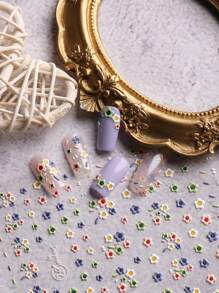 2 Sheets Spring And Summer Wedding Small Flower Embossed Nail Art Stickers, Summer Small Flower Embossed Nail Art Decals, 5D Adhesive Back Nail Art Self-Adhesive Decorative Accessories For Acrylic Nails, Ladies And Girls Nail Art Supplies, Holiday Gifts