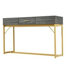 Modern Hallway Table: 120x38x76cm Console With Drawer, Metal Struts, And Gold Accents - Grey - View 5