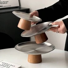 1 件优雅不锈钢高水果和甜点托盘，带木质底座 - 非常适合家庭和餐厅展示，适用于纸杯蛋糕糕点和糖果 - 彩色 - 查看 4