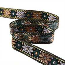 2.4cm Width Vintage Colorful Geometric Jacquard Embroidered Ribbon For Sewing Accessories Gift Wrapping DIY Crafting