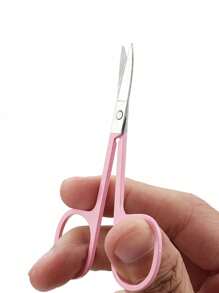 1pc Stainless Steel Bent Tip Eyebrow Scissors, Black C-Shape Precision Eyebrow Trimmer, Pink Beauty Grooming Tool